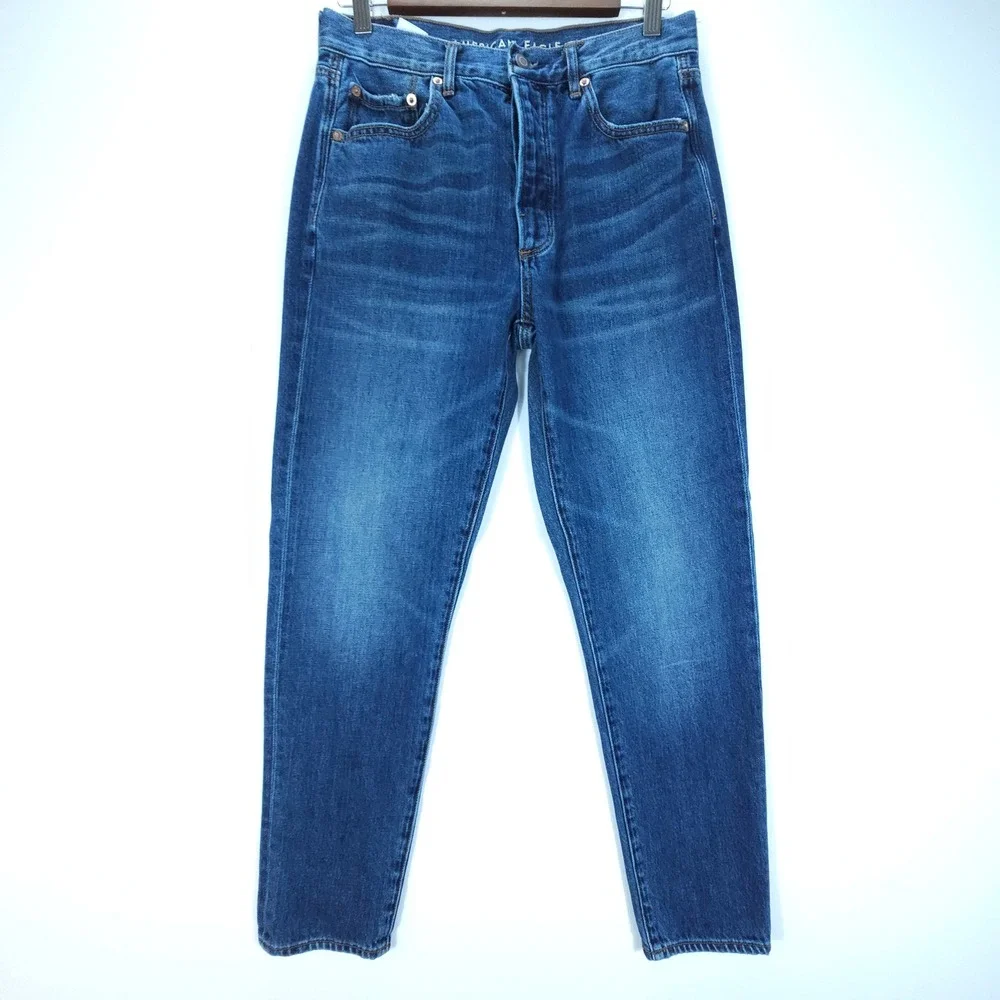 American Eagle Mom Jeans Womens 29 Blue‎ Y2K Tapered High Rise Button Fly Denim